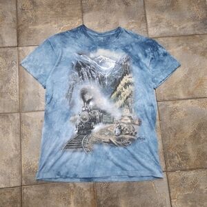 Vintage Y2K The Mountain Men's Large Train Engine Locomotive Tie Dye T Shirt